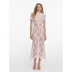 Self-Portrait Pink Rhinestone Lace Midi Dress